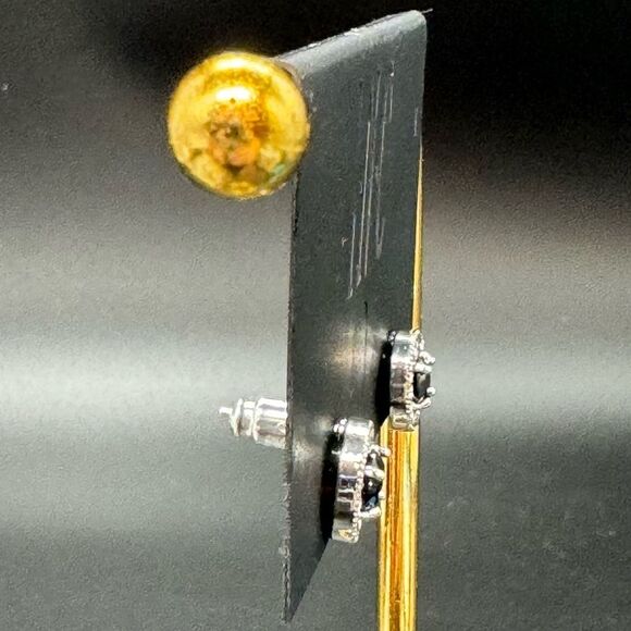 INC Silver Tone Post Earnings W/ Black Crystal surrounded by Clear Crystal .5 in - Picture 3 of 6